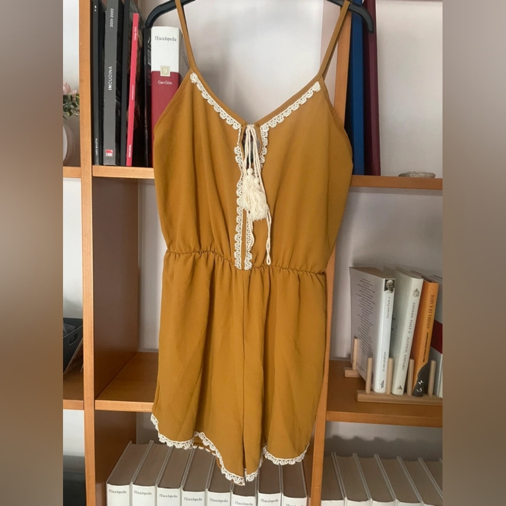 Mustard Lace-Trimmed Romper